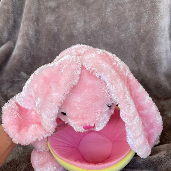 Bunny Rabbit Plush Basket Easter Candy Holder Pink Round Stuffed 10" Toy READ - Picture 8 of 11